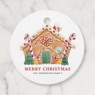 Watercolor Festive Gingerbread House Christmas Favor Tags