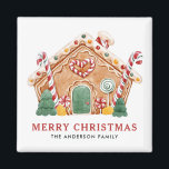 Watercolor Festive Gingerbread House Christmas Magnet<br><div class="desc">Merry Christmas | Customizable holiday magnet. It features a watercolour pattern of festive gingerbread house with candy canes,  peppermints and candies accent. Personalize by adding your details. This custom Christmas magnet is perfect as a personalized gift. Matching items are available.</div>