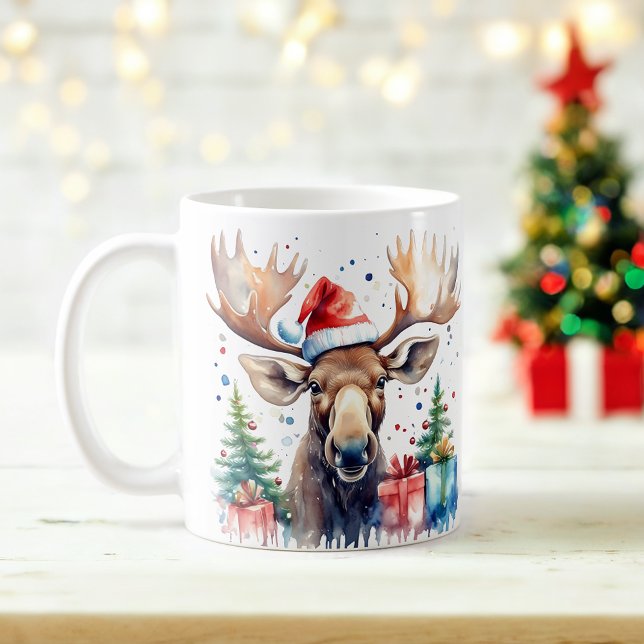 Watercolor Festive Moose Christmas Mug (Creator Uploaded)
