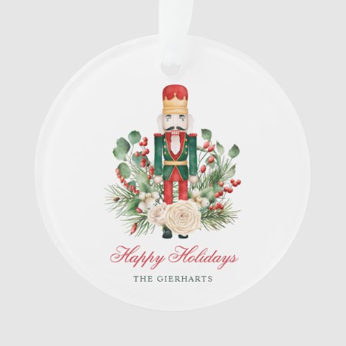 Watercolor Festive Nutcracker Happy Holidays Ornament