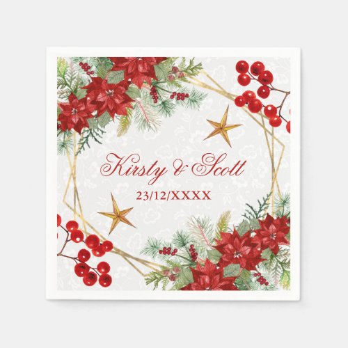 Watercolor Festive Poinsettia Winter Wedding Napkins