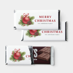 Watercolor Festive Red Ball Ornament Christmas Hershey Bar Favors