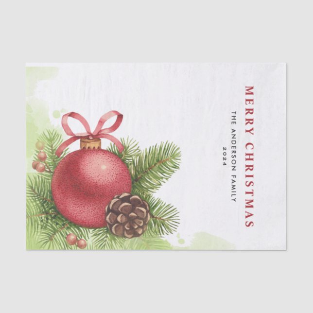 Watercolor Festive Red Ball Ornament Christmas Tissue Paper (Front)