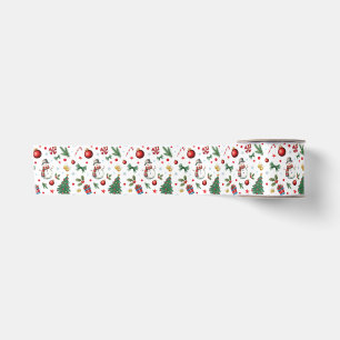Watercolor Festive Xmas Icons Colorful Christmas Satin Ribbon