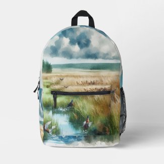 Watercolor Field and Pheasant Hunters Backpack