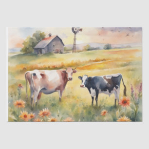 Watercolor Field of cows and sunrise Tissue Paper