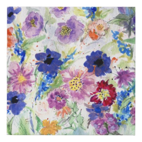 Watercolor Field of Flowers Art by Cheries Art Faux Canvas Print