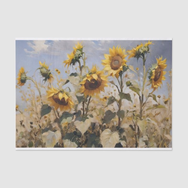 Watercolor Field of Sunflowers Decoupage Tissue Paper (Front)