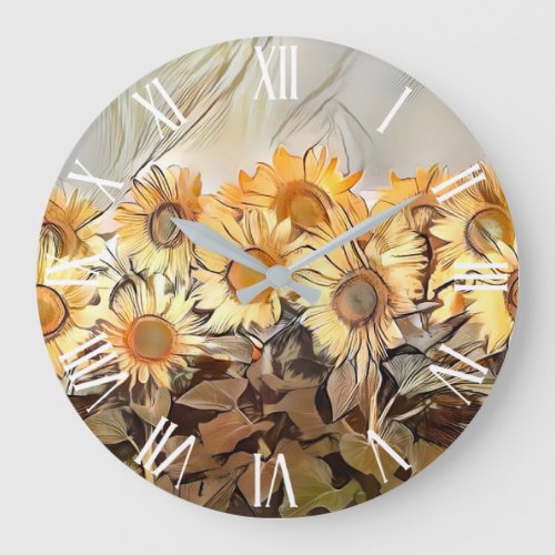 Watercolor Field Of Sunflowers Elegant Collection Large Clock