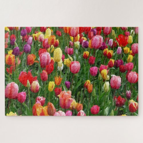 Watercolor Field of Tulips 1014 pc Jigsaw Puzzle
