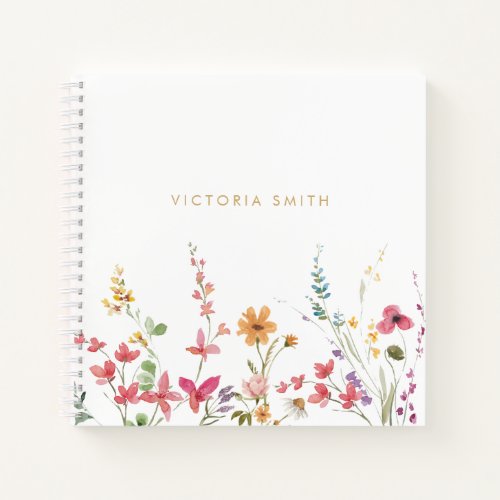 Watercolor Field Wildflowers Foliage Notes Notebook
