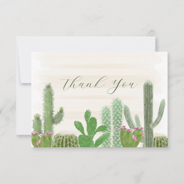 Watercolor Fiesta Cactus Plants Thank You Card (Front)