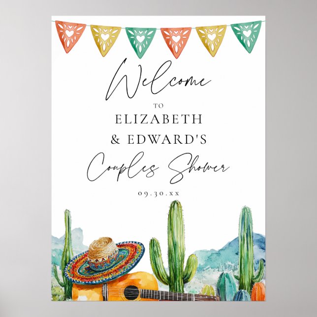 Watercolor Fiesta Couples Shower Welcome Sign (Front)