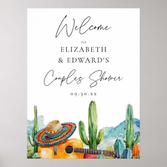 Watercolor Fiesta Couples Shower Welcome Sign (Front)