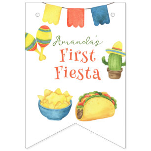 Watercolor Fiesta First Birthday Bunting Flags