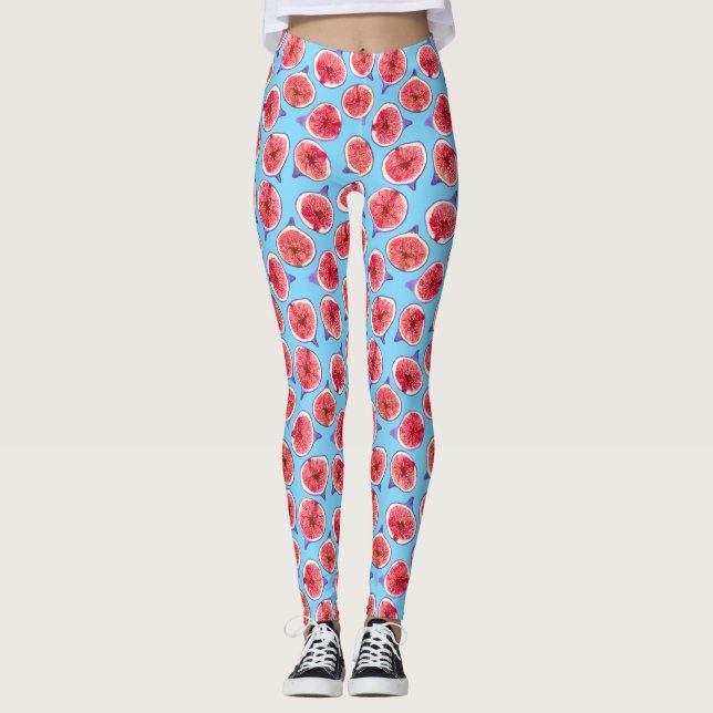 Watercolor fig slices pattern leggings (Front)