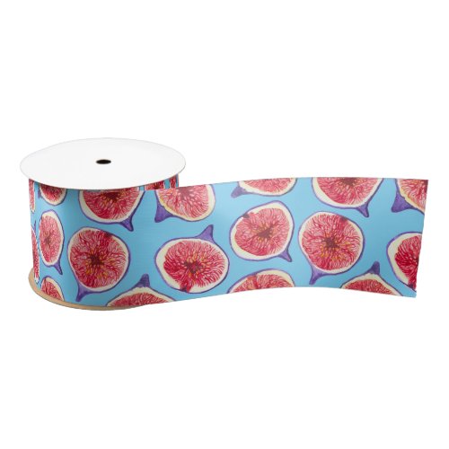 Watercolor fig slices pattern satin ribbon