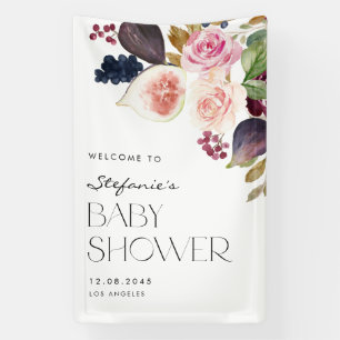 Watercolor Figs and Berry Floral Baby Shower Banner