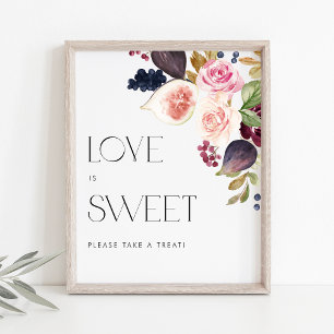 Watercolor Figs and Berry Floral Love is Sweet Poster