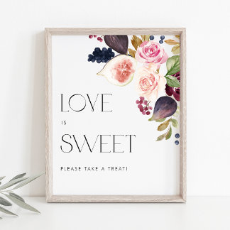 Watercolor Figs and Berry Floral Love is Sweet Poster