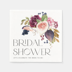 Watercolor Figs and Burgundy Floral Bridal Shower Napkins