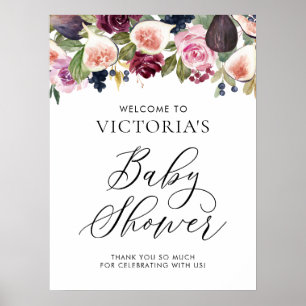 Watercolor Figs Floral Fall Baby Shower Welcome Poster