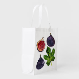 Watercolor Figs Fresh Fruits &amp; Veggies Grocery Bag