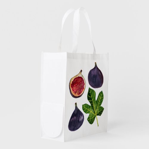 Watercolor Figs Fresh Fruits  Veggies Grocery Bag