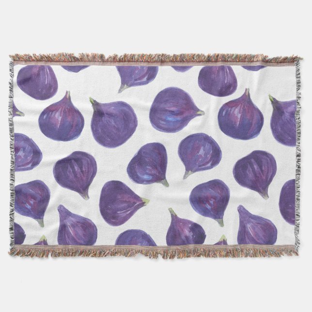 Watercolor figs pattern throw blanket (Front)