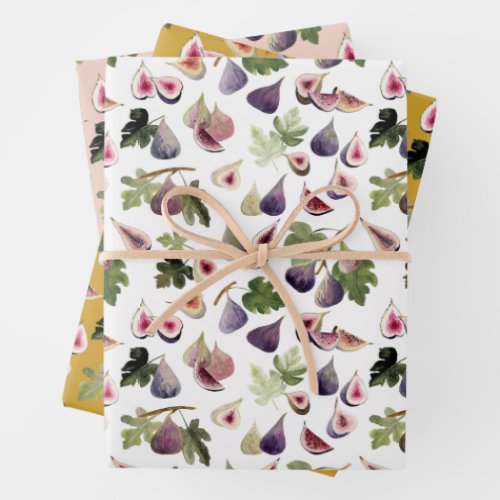 Watercolor Figs White and Yellow Ochre and Blush Wrapping Paper Sheets