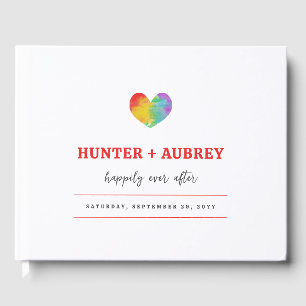 Watercolor Filled Pride Heart Gay Lesbian Wedding Guest Book