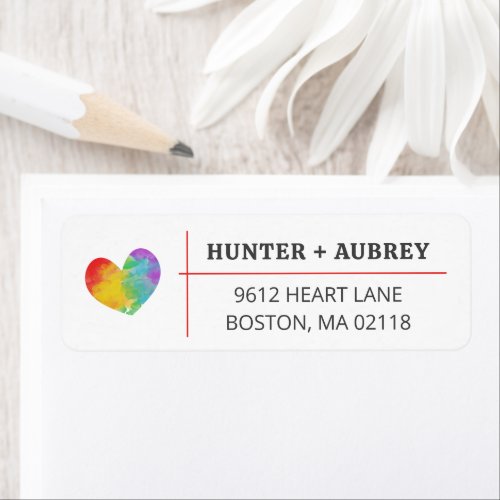 Watercolor Filled Pride Heart Gay Lesbian Wedding Label