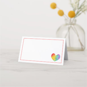 Watercolor Filled Pride Heart Gay Lesbian Wedding Place Card