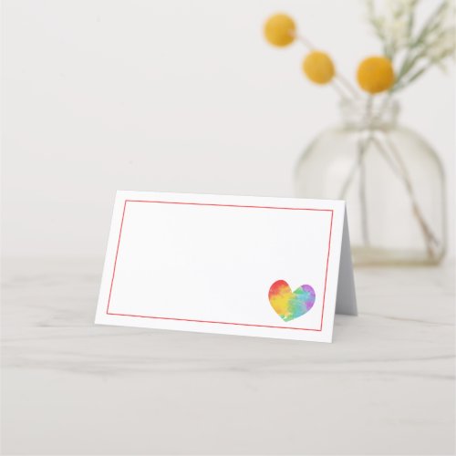Watercolor Filled Pride Heart Gay Lesbian Wedding Place Card