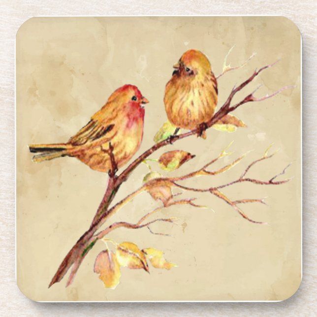 Watercolor Finch Bird Wildlife Nature Art Phone Beverage Coaster (Front)