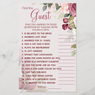 Watercolor Find the Guest Bridal shower game card Flyer