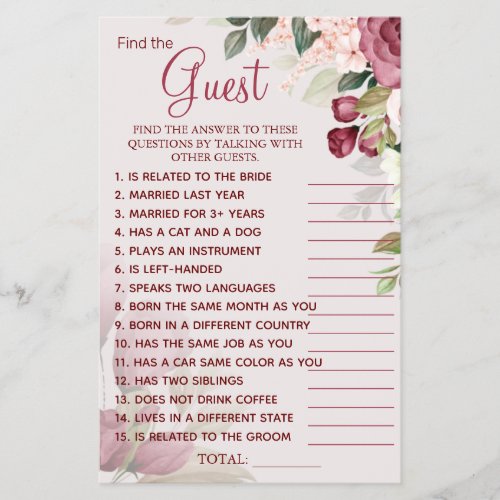 Watercolor  Find the Guest Bridal shower game card Flyer