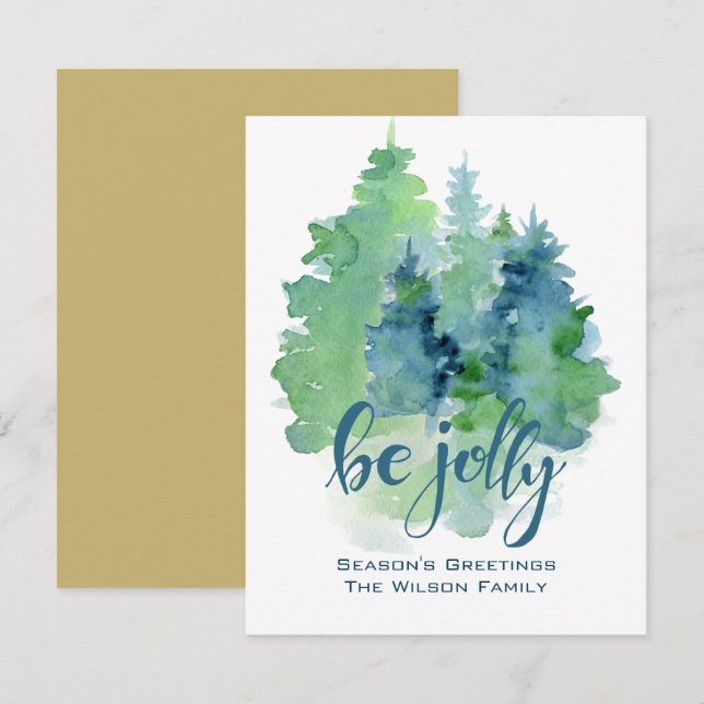 Watercolor Fir Tree Seasons Greetings Custom Card (Front/Back)