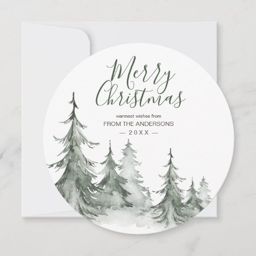 Watercolor Fir Trees Winter Christmas Party Holiday Card