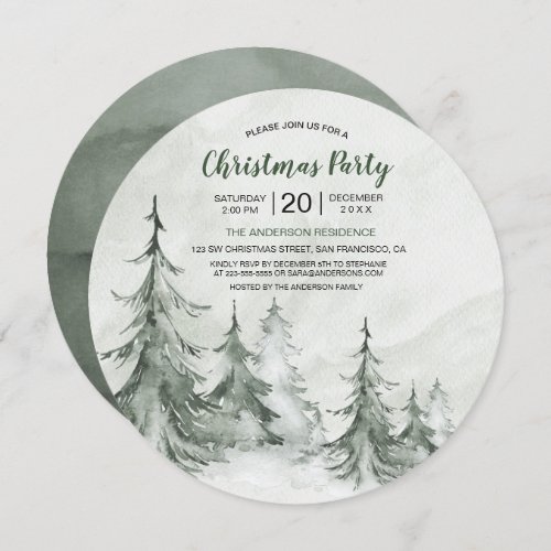 Watercolor Fir Trees Winter Christmas Party Invitation