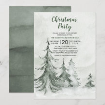 Watercolor Fir Trees Winter, Christmas Party