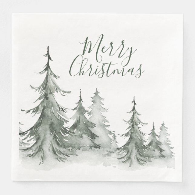 Watercolor Fir Trees Winter, Christmas Party Paper Dinner Napkins (Front)