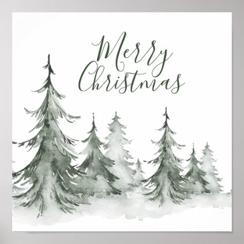 Watercolor Fir Trees Winter Christmas Party Poster