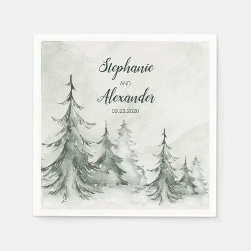 Watercolor Fir Trees Winter Wedding Napkins