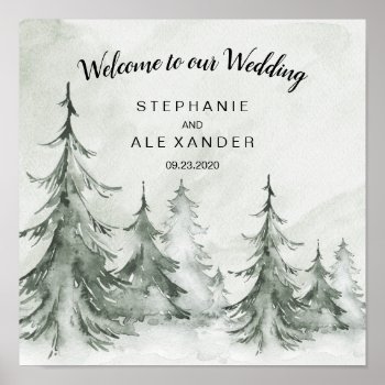 Watercolor Fir Trees Winter Wedding Poster by SpecialOccasionCards at Zazzle