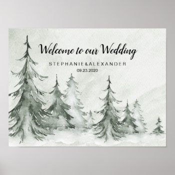Watercolor Fir Trees Winter Wedding Poster by SpecialOccasionCards at Zazzle