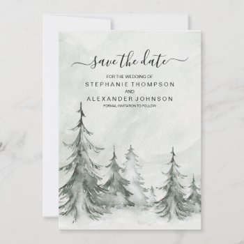 Watercolor Fir Trees Winter Wedding Save The Date by SpecialOccasionCards at Zazzle