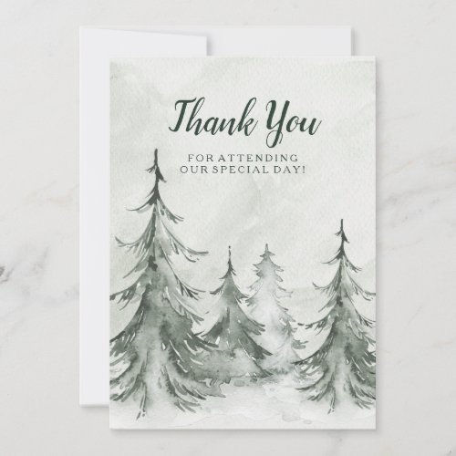 Watercolor Fir Trees Winter Wedding Thank You Card