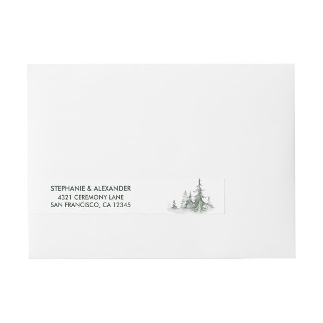 Watercolor Fir Trees Winter Wedding Wrap Around Address Label (Front)