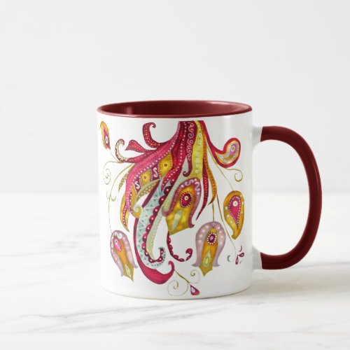 Watercolor Firebird Feathers Red Phoenix Bird  Mug